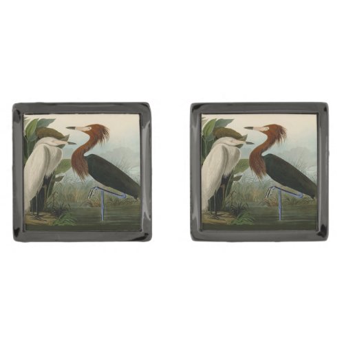 Purple Heron Audubon Bird Wildlife Painting Cufflinks