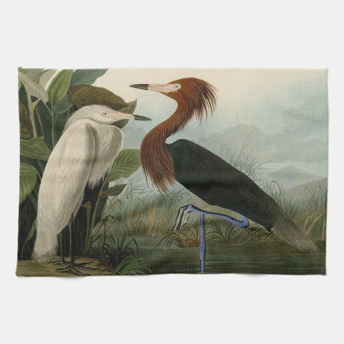 Purple Heron Audubon Bird Wildlife Painting Kitchen Towel