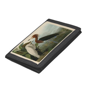 Purple Heron Audubon Bird Wildlife Painting Trifold Wallet