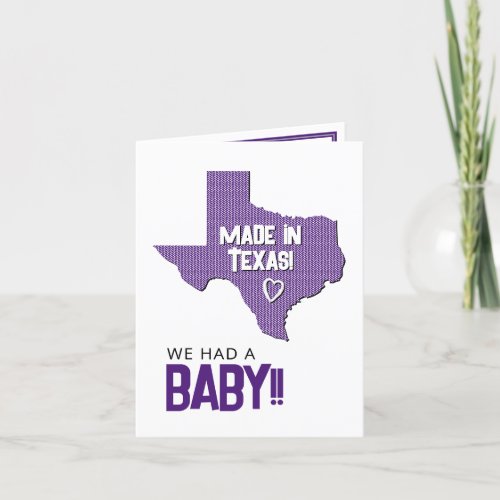 Purple Herringbone Made in Texas Photo Baby Announcement