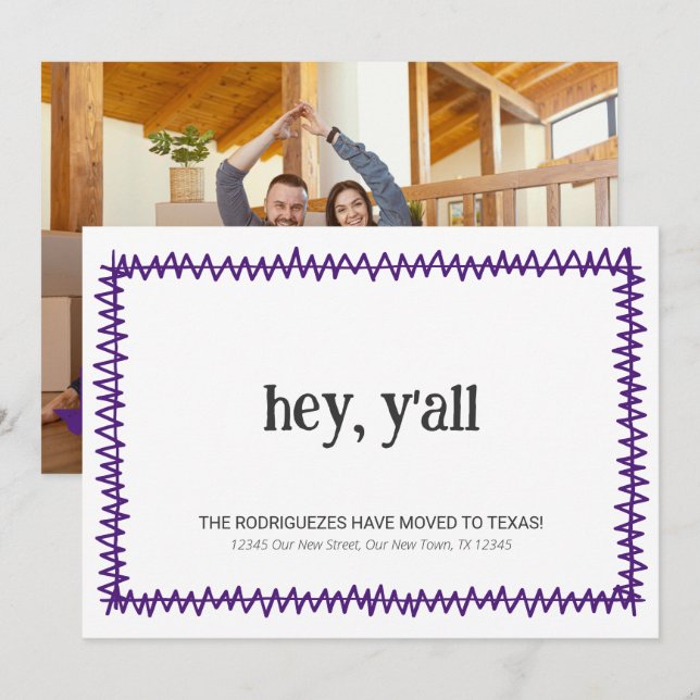 Purple Hey Y'all - Moved to Texas Announcement (Front/Back)