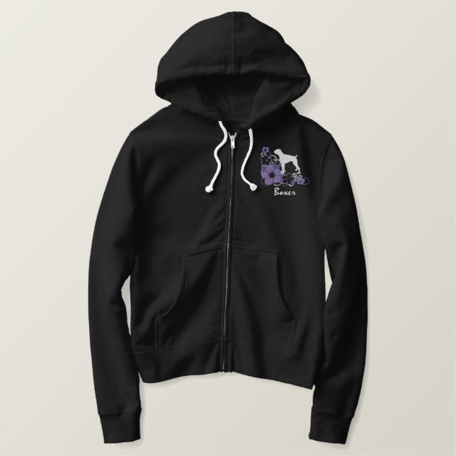 Purple Hibiscus Boxer Embroidered Hoodie (Design Front)
