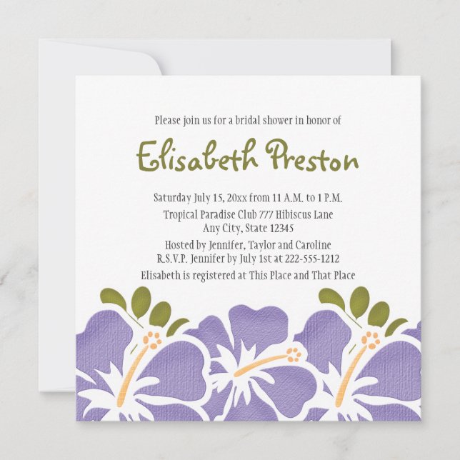 Purple Hibiscus Bridal Shower Invitations (Front)