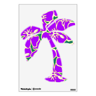 Purple Hibiscus Floral Tropical Luau Palm Tree Wall Decal