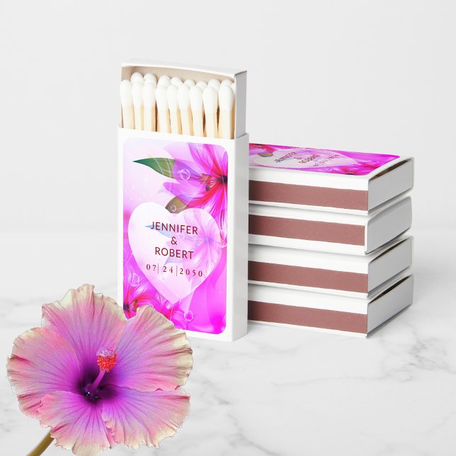 Purple Hibiscus Flower Wed Floral Heart Dewdrop Matchboxes (Creator Uploaded)