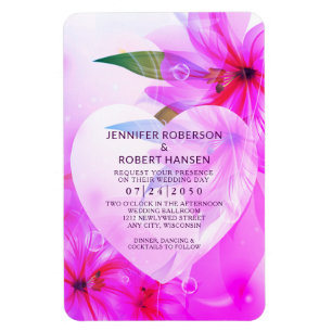 Purple Hibiscus Flowers Heart Dewdrops Wedding Magnet