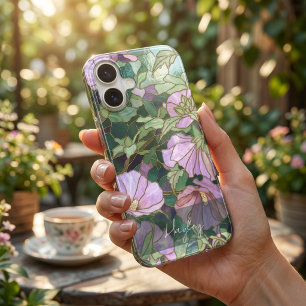Purple Hibiscus Flowers Stained Glass iPhone 17 Case