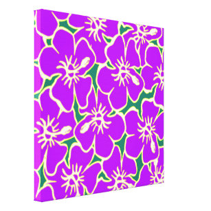 Purple Hibiscus Flowers Tropical Hawaiian Luau Art Canvas Print
