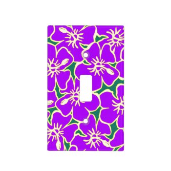 Purple Hibiscus Flowers Tropical Hawaiian Luau Light Switch Cover by machomedesigns at Zazzle