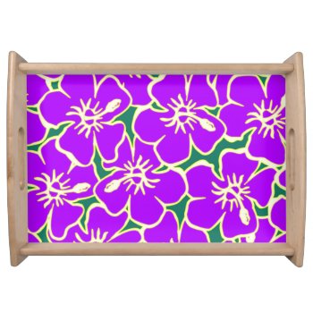 Purple Hibiscus Flowers Tropical Hawaiian Luau Serving Tray by machomedesigns at Zazzle