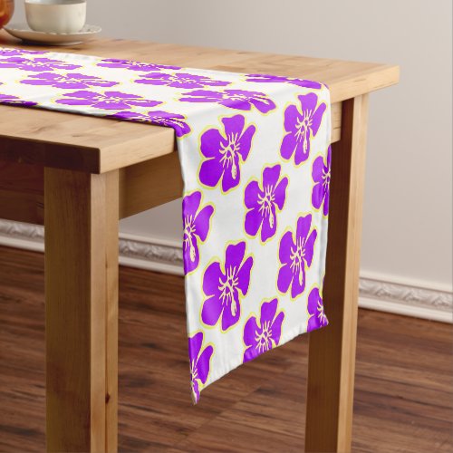 Purple Hibiscus Flowers Tropical Hawaiian Luau Short Table Runner