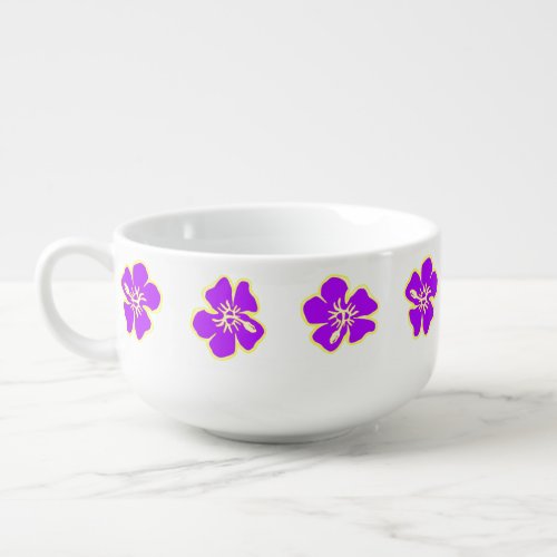 Purple Hibiscus Flowers Tropical Hawaiian Luau Soup Mug