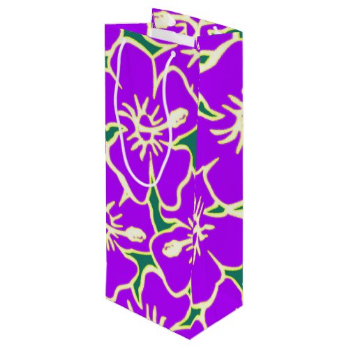 Purple Hibiscus Flowers Tropical Hawaiian Luau Wine Gift Bag