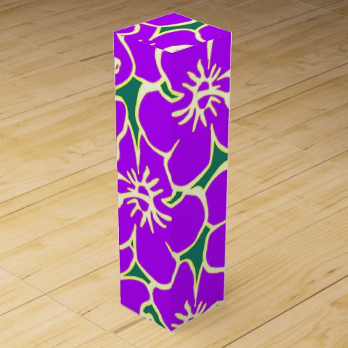 Purple Hibiscus Flowers Tropical Hawaiian Luau Wine Gift Box