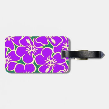 Purple Hibiscus Hawaiian Flowers  Luggage Tag by macdesigns2 at Zazzle