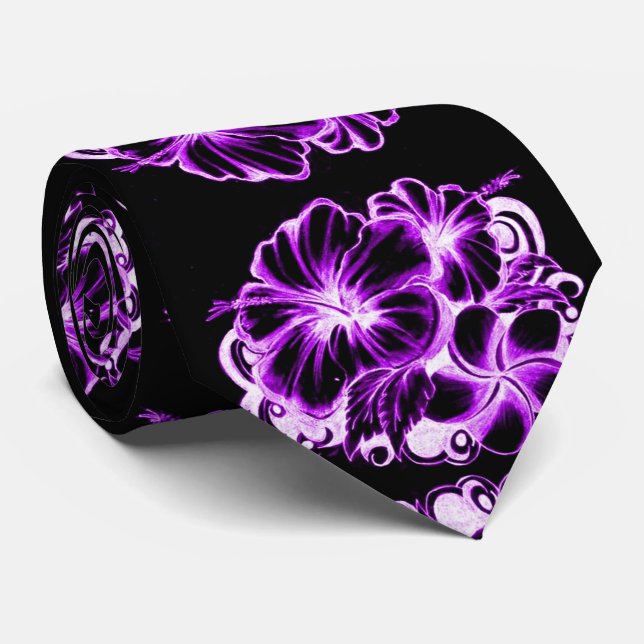 Purple Hibiscus Neck Tie (Rolled)
