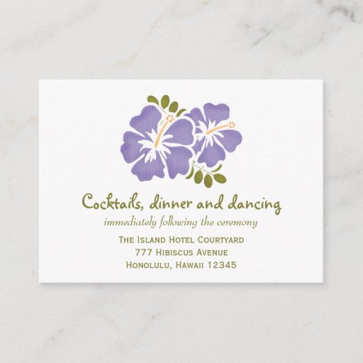 Customizable Purple Hibiscus Reception Enclosure Cards Business Card Templates
