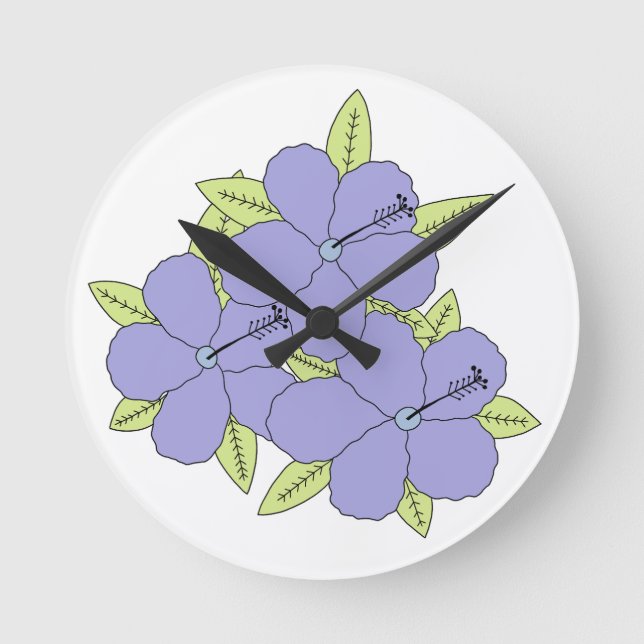 Purple Hibiscus Round Clock (Front)