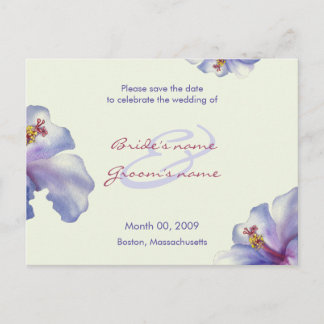 Purple Hibiscus Save the Date Postcards