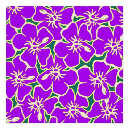 Purple Hibiscus Tropical Flowers Hawaiian Luau Poster