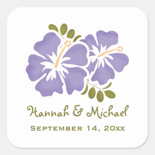 Purple Hibiscus Wedding Favor Sticker Seal