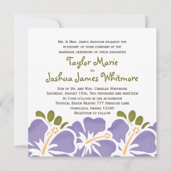 Purple Hibiscus Wedding Invitations by OccasionInvitations at Zazzle