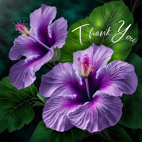 Purple Hibiscus with Greenery  Thank You Card