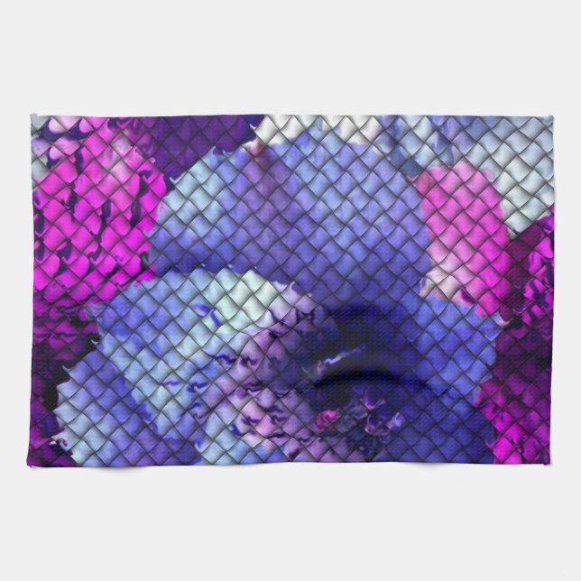 Purple Hibiscus Woven Mosaic Look Towel (Horizontal)