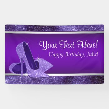 Purple High Heel Shoe Birthday Party Banner by Pure_Elegance at Zazzle