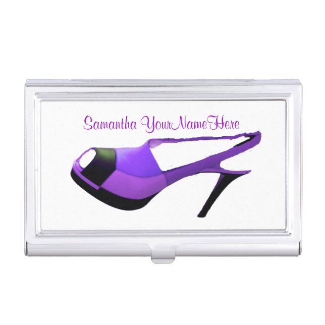 Purple High Heel Shoe Case For Business Cards (Front)