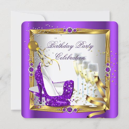 Purple High Heel Shoes Champagne Gold White 2 Invitation