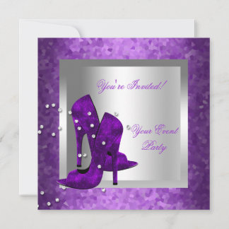 Purple High Heel Shoes Silver Event Party Invitation