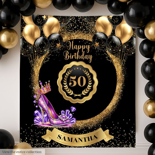 Purple High Heels 50th Birthday Party Backdrop (Purple High Heels 50th Birthday Party Backdrop)