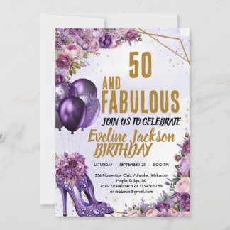 Purple High Heels 50th Birthday Party Invitation