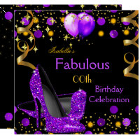 Purple High Heels Gold Balloons Birthday Party Invitation