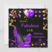 Purple High Heels Gold Balloons Birthday Party Invitation (Front)