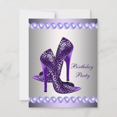 Purple High Heels Shoes Birthday Party Announcements