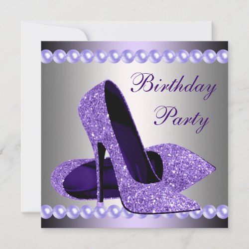 Purple High Heels Shoes Birthday Party Custom Announcement
