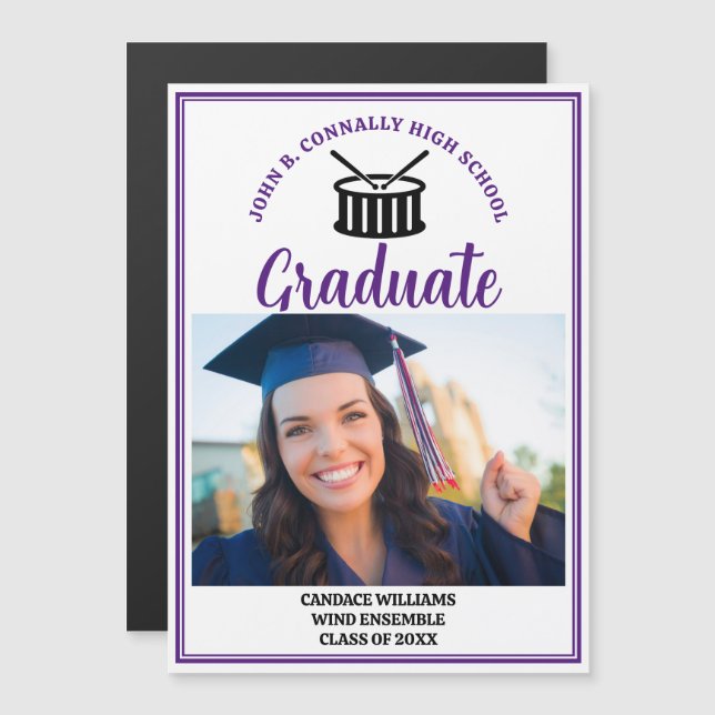 Purple High School Band Photo Graduation Magnet (Front/Back)