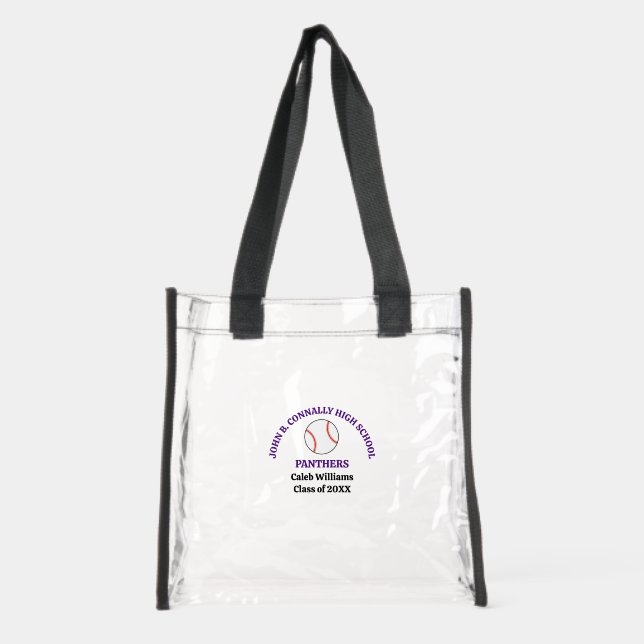 Purple High School Baseball Game Personalized Clear Tote Bag (Front)