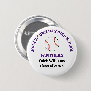 Purple High School Baseball Player Personalized Button