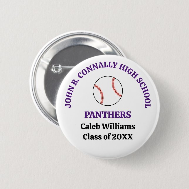 Purple High School Baseball Player Personalized Button (Front & Back)
