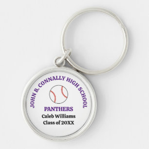 Purple High School Baseball Player Personalized Keychain