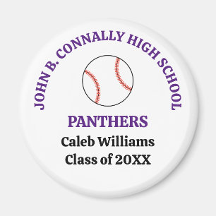 Purple High School Baseball Player Personalized Magnet