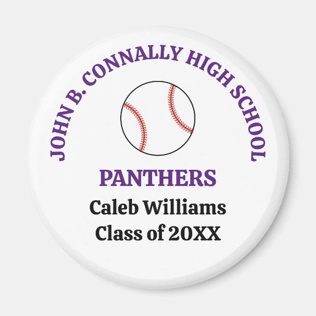 Purple High School Baseball Player Personalized Magnet (Front)