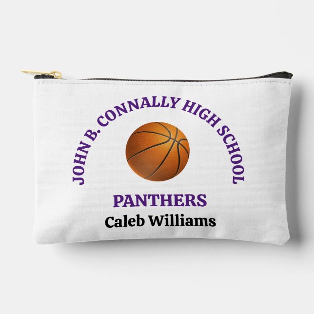 Purple High School Basketball Player Personalized Accessory Pouch (Front)