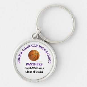 Purple High School Basketball Player Personalized Keychain