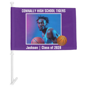 Purple High School Basketball Player Photo Car Flag