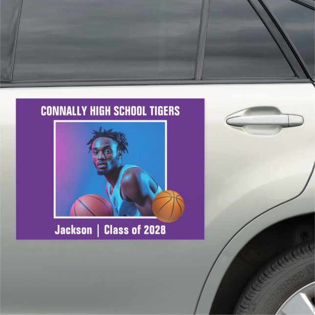 Purple High School Basketball Player Photo Large Car Magnet (In Situ)