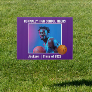 Purple High School Basketball Player Photo Yard Sign